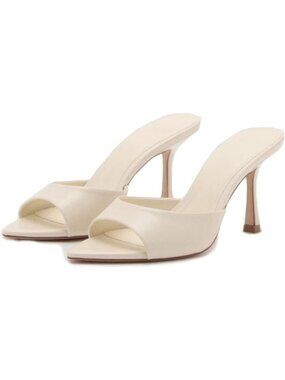 Women's Matte White Polyurethane Pointed Toe Stiletto Sandal Mule Slingback Heel